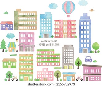 watercolor vector hand drawn buildings and houses illustration