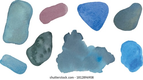 Watercolor vector hand drawn elements, dusty splotches. Abstract shapes.
