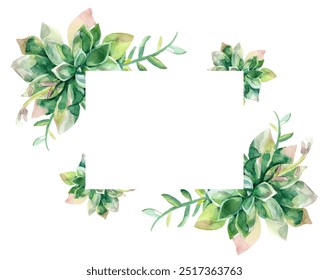 Watercolor vector hand drawn flower invitation card. Greenery wedding spring unique print. Creative style art for trendy design. Eps 10. Template layout design for invite card and cover template.