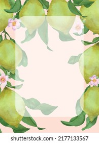 Watercolor vector hand drawn ornament, poster, postcard, invitation, border, design with lemons and leaves