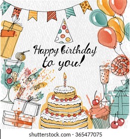 watercolor vector happy birthday background