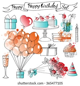 watercolor vector happy birthday set