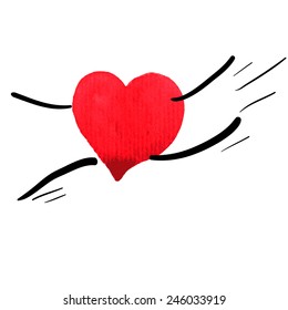 Watercolor vector heart dancing and jumping. Happiness concept. Love concept