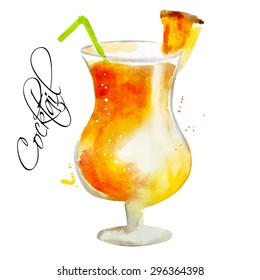 Watercolor vector illustration. Alcoholic cocktail,  Illustration for cooking site, menus, books. Isolated
