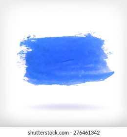 Watercolor vector illustration or banner with blue soft brush stroke on white background. 
