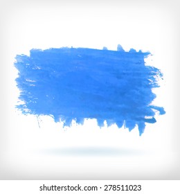Watercolor vector illustration or banner with blue brush stain on white background