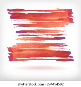 Watercolor vector illustration or banner with red dry brush strokes on white background.