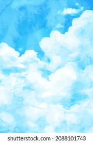 Watercolor vector illustration of blue sky and clouds