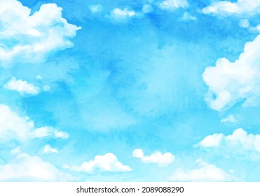 Watercolor vector illustration blue sky   clouds