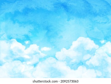 Watercolor vector illustration of blue sky and clouds