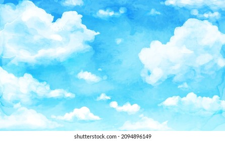 Watercolor vector illustration of blue sky and clouds