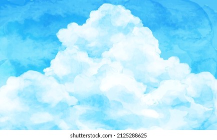 Watercolor vector illustration of blue sky and cumulonimbus