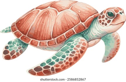 Watercolor Vector Illustration of a Bright Sea Turtle

