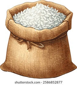 Watercolor Vector Illustration of a brown bag of white rice