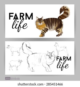 Watercolor vector illustration of cat