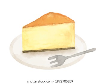 Watercolor vector illustration of cheesecake