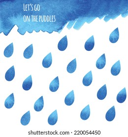Watercolor vector illustration of cloud and rain