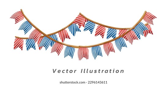 watercolor vector illustration of colorful flags theme holiday Independence Day of American,USA,4th of July.