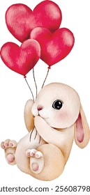 watercolor vector illustration
cute bunny with heart shaped balloon