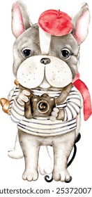 ilustração de vetor de aquarela 
buldogue francês cachorro bonito