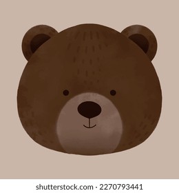 Watercolor vector illustration of a cute teddy bear head. Kawaii baby bear character perfect for nursery decor and baby shower. Hand drawn cute animals.