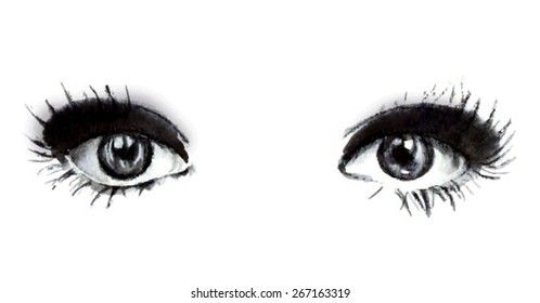 Watercolor vector illustration. Eyes