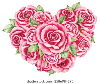 watercolor vector illustration floral heart shaped bouquet made out of red roses