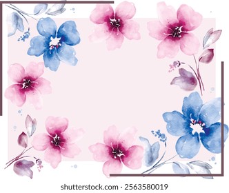 watercolor vector illustration
floral horizontal frame, postcard