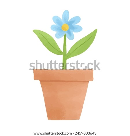 Watercolor vector illustration of flower in a pot in childish style.