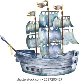 watercolor vector illustration 
ghost pirate ship