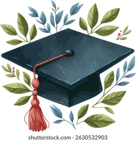 A watercolor vector illustration of a graduation hat
