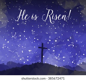 Watercolor vector illustration. Hand drawn Easter scene with cross. Jesus Christ. Crucifixion. 