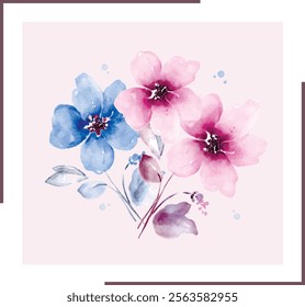 ilustração de vetor aquarela solta
quadro quadrado floral, cartão postal