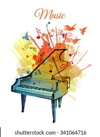 Watercolor vector illustration of Piano