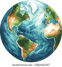 Watercolor Vector Illustration of Planet Earth