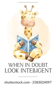 watercolor vector illustration poster with funny quote when in doubt look intelligent