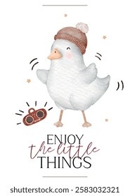 watercolor vector illustration poster with positive quote Enjoy little things