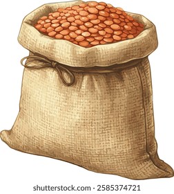 Watercolor Vector Illustration of a Sack Full of Red Lentils