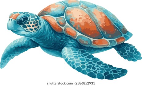 Watercolor Vector Illustration of a Sea turtle