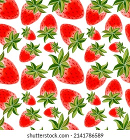 Watercolor vector illustration of seamless pattern with strawberry isolated on white background.