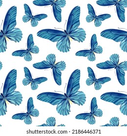 Watercolor vector illustration of seamless pattern with butterflies.