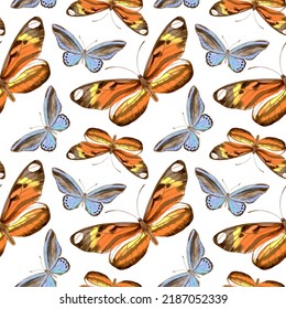Watercolor vector illustration of seamless pattern with butterflies.