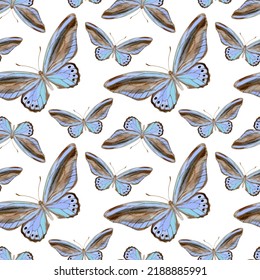 Ilustración vectorial de acuarela de patrón sin costuras con mariposas.