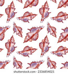 Watercolor vector illustration of seamless pattern with sea shells.