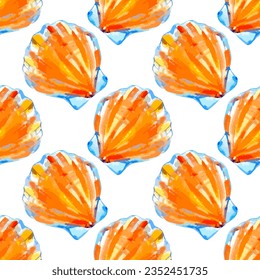 Watercolor vector illustration of seamless pattern with sea shells.
