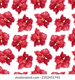 Watercolor vector illustration of seamless pattern with orchid flowers.