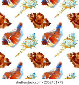 Watercolor vector illustration of seamless pattern with sea shells.