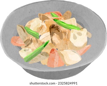 Watercolor vector illustration of simmered vegetables