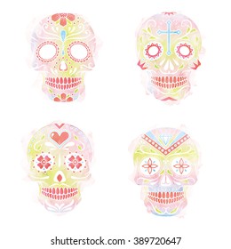 Watercolor vector illustration of Skull the Day of the Death