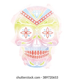 Watercolor vector illustration of Skull the Day of the Death